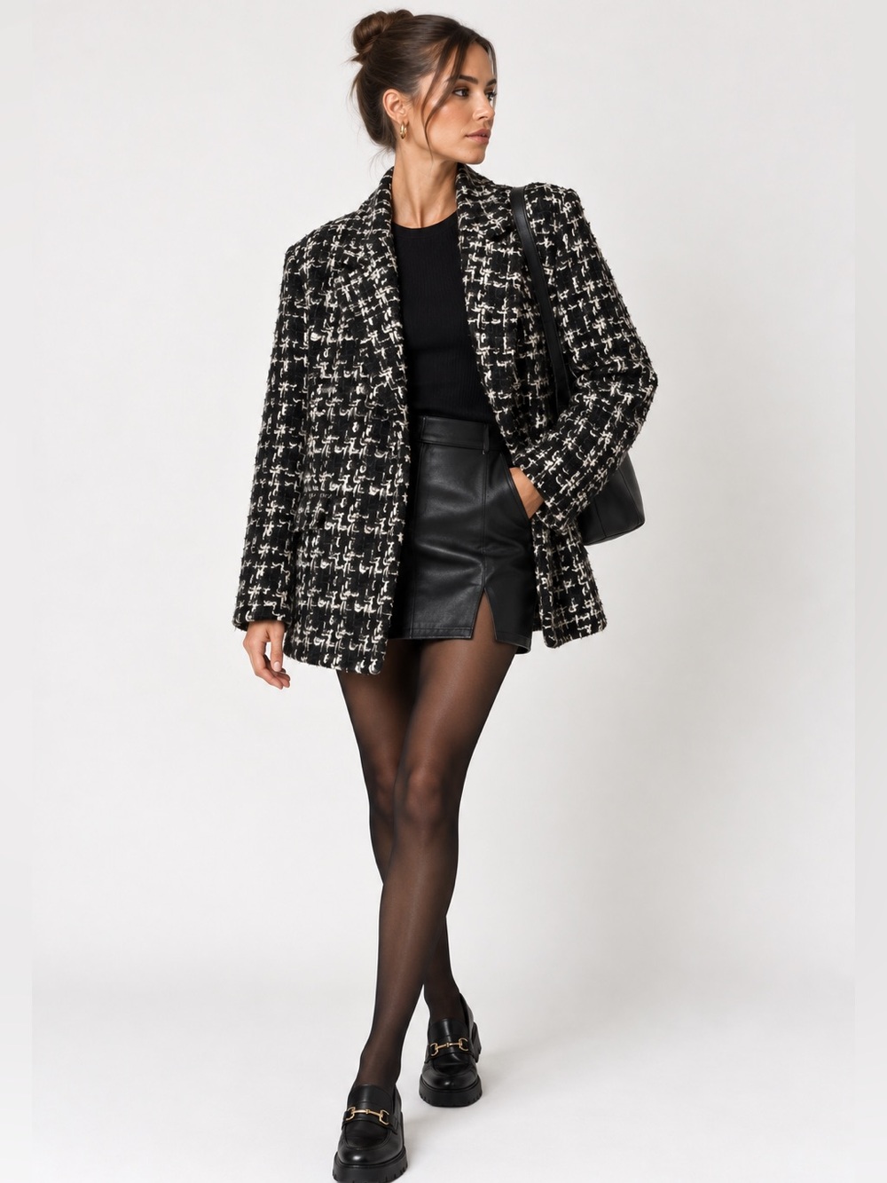 IRO Kailis Black White Bouclé Tweed Oversized Wool Mohair Blazer Jacket 38 US 6